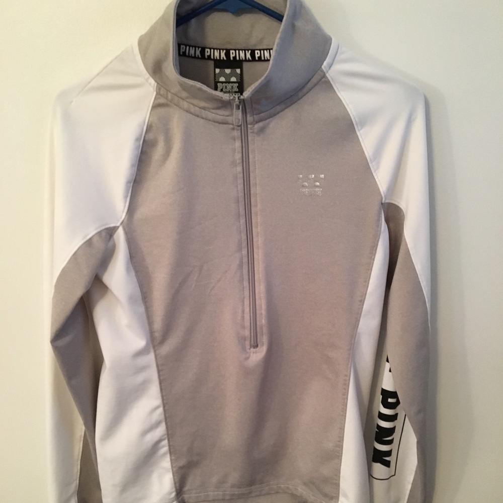 Pink Victoria Secret Half‎ Zipper Pullover, Grey and White, Size Small
